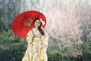 A-woman-arranged-herself-in-kimono